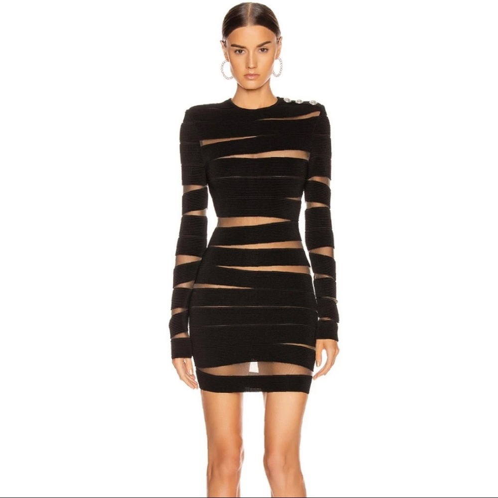 Sexy navy mesh mini bandage dress